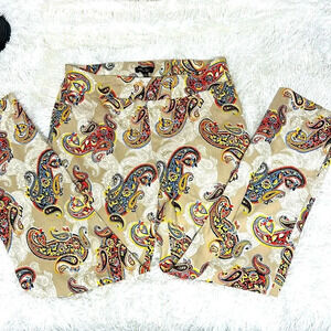 Melissa Paige stretch pants Size M red tan paisley 29" inseam pull on